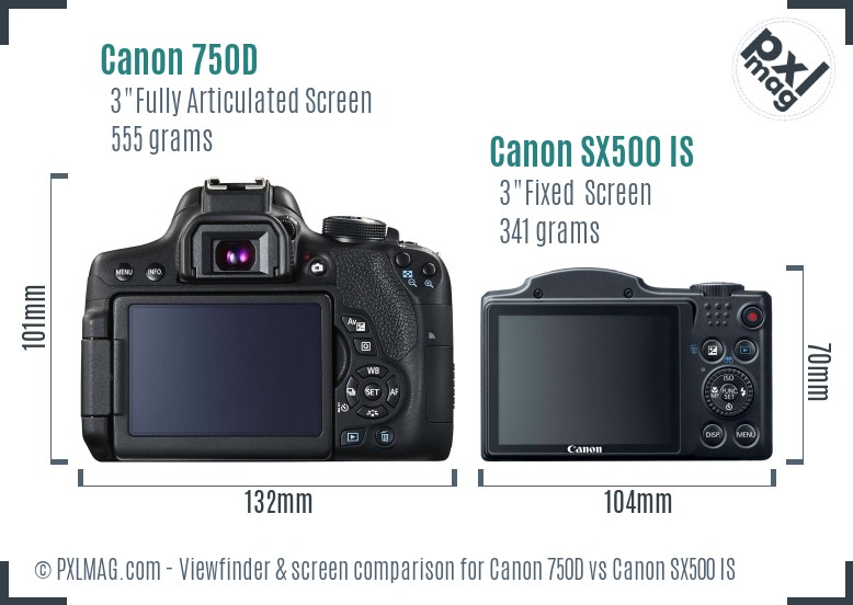 Canon 750D vs Canon SX500 IS Screen and Viewfinder comparison