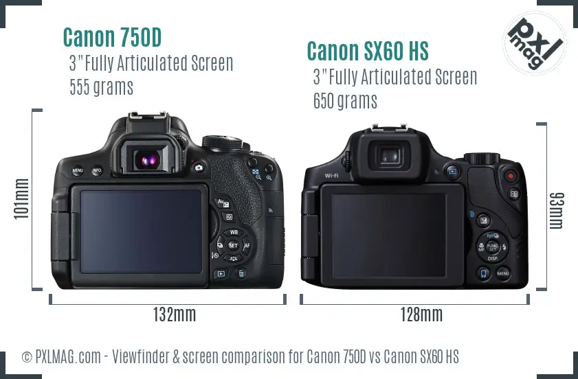 Canon 750D vs Canon SX60 HS Screen and Viewfinder comparison Canon 750D vs Canon SX60 HS Screen and Viewfinder comparison