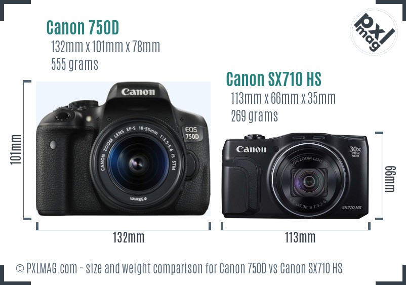 Canon 750D vs Canon SX710 HS size comparison