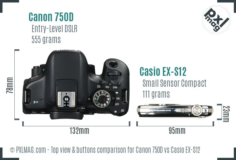 Canon 750D vs Casio EX-S12 top view buttons comparison Canon 750D vs Casio EX-S12 top view buttons comparison