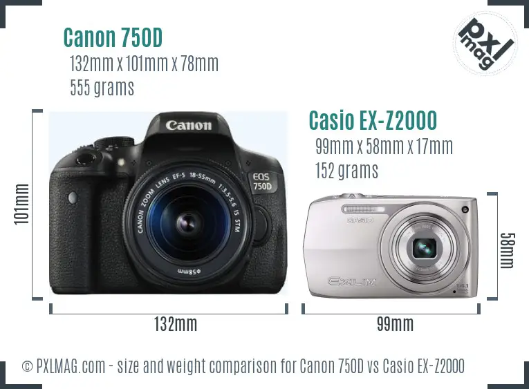 Canon 750D vs Casio EX-Z2000 size comparison Canon 750D vs Casio EX-Z2000 size comparison