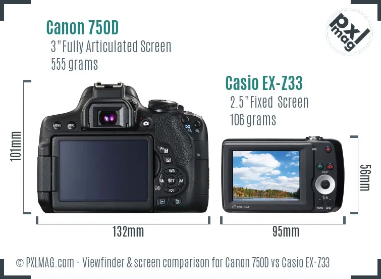 Canon 750D vs Casio EX-Z33 Screen and Viewfinder comparison