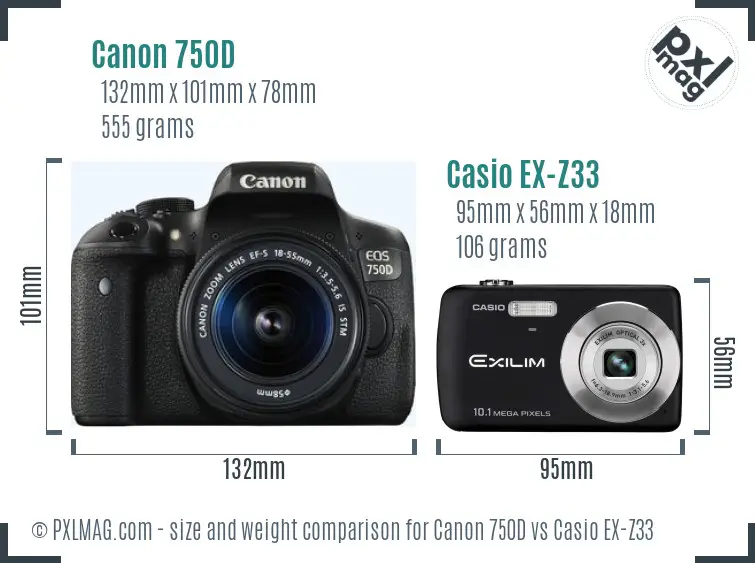 Canon 750D vs Casio EX-Z33 size comparison Canon 750D vs Casio EX-Z33 size comparison