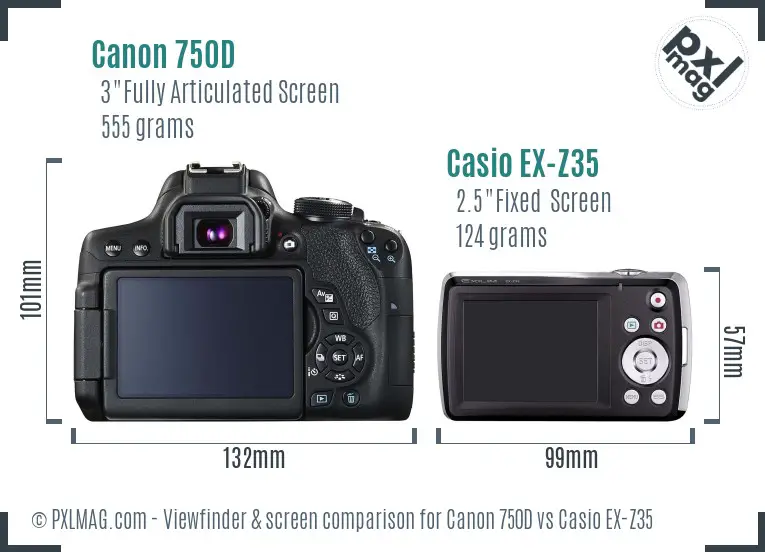Canon 750D vs Casio EX-Z35 Screen and Viewfinder comparison