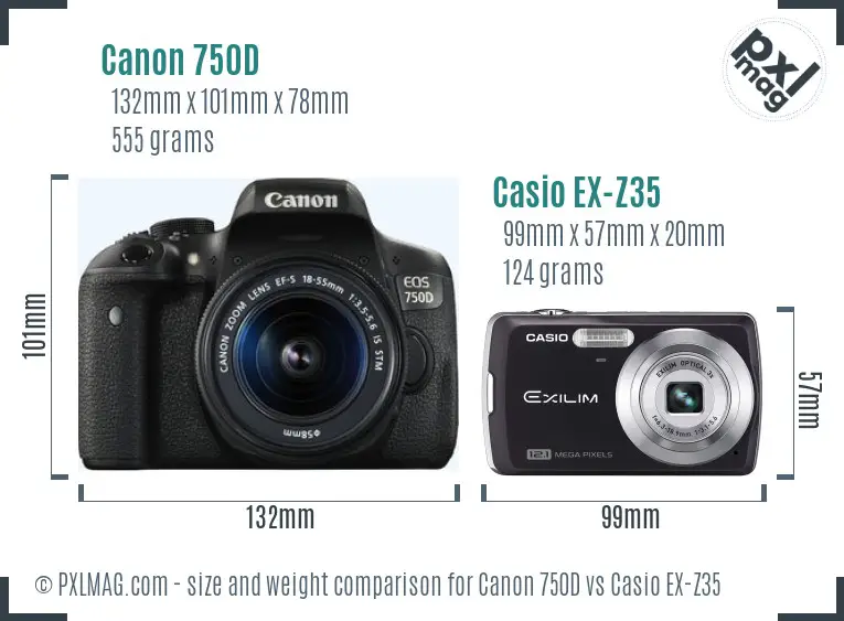 Canon 750D vs Casio EX-Z35 size comparison
