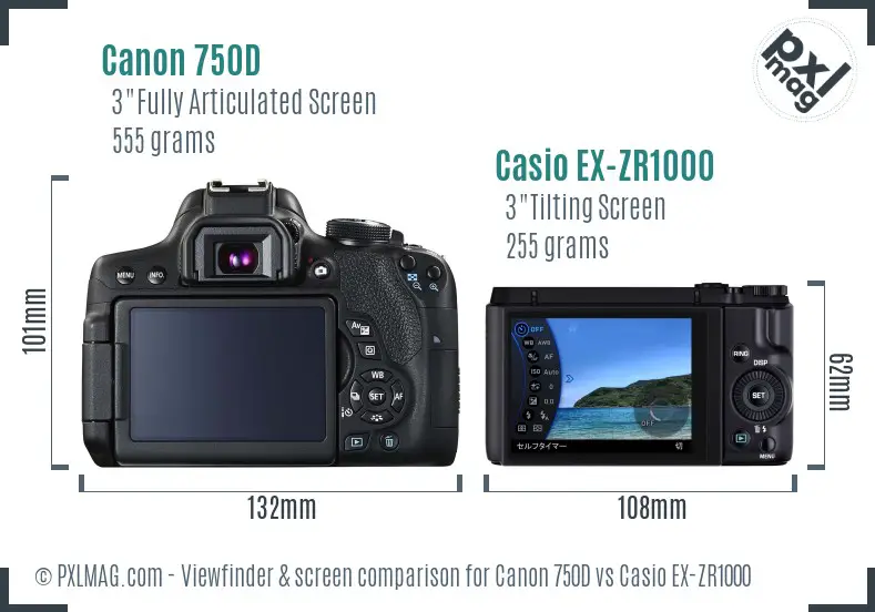 Canon 750D vs Casio EX-ZR1000 Screen and Viewfinder comparison Canon 750D vs Casio EX-ZR1000 Screen and Viewfinder comparison