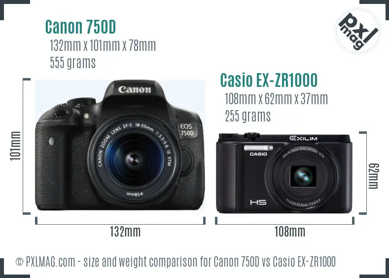 Canon 750D vs Casio EX-ZR1000 size comparison Canon 750D vs Casio EX-ZR1000 size comparison