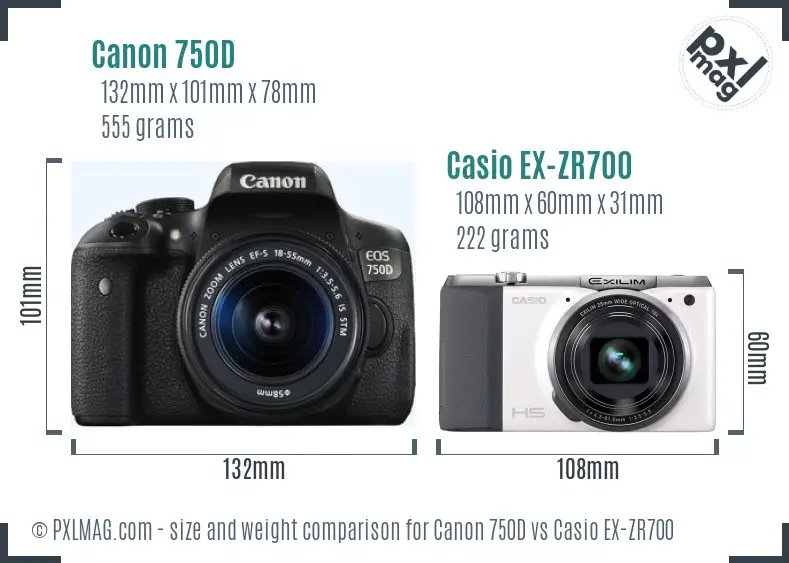Canon 750D vs Casio EX-ZR700 size comparison Canon 750D vs Casio EX-ZR700 size comparison