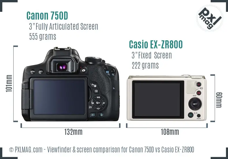Canon 750D vs Casio EX-ZR800 Screen and Viewfinder comparison