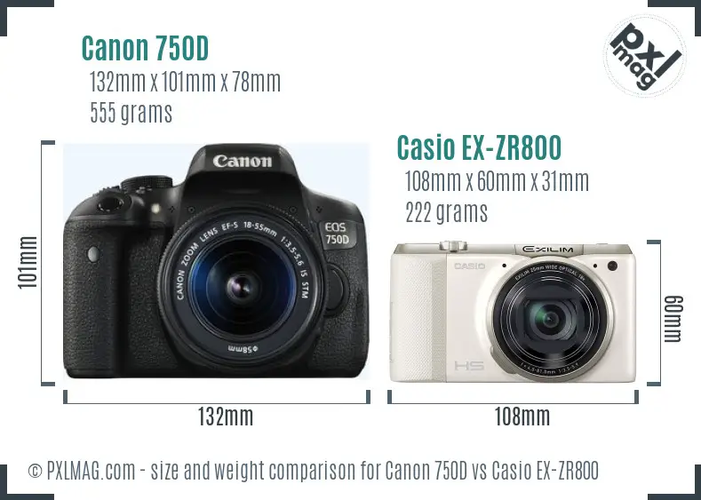 Canon 750D vs Casio EX-ZR800 size comparison