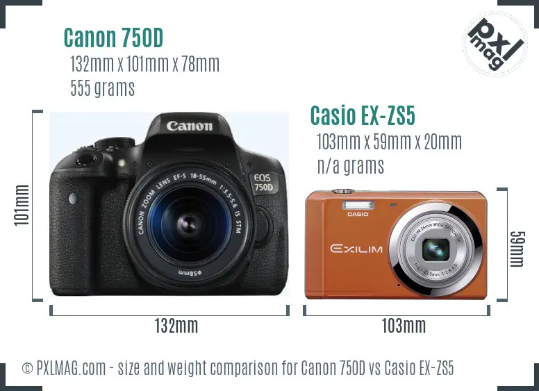 Canon 750D vs Casio EX-ZS5 size comparison Canon 750D vs Casio EX-ZS5 size comparison