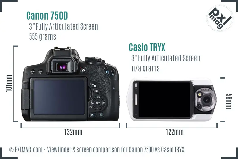 Canon 750D vs Casio TRYX Screen and Viewfinder comparison