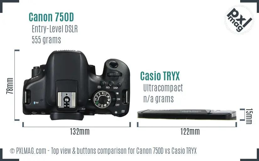 Canon 750D vs Casio TRYX top view buttons comparison