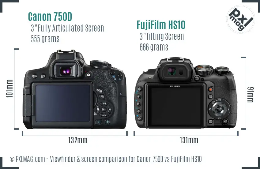 Canon 750D vs FujiFilm HS10 Screen and Viewfinder comparison