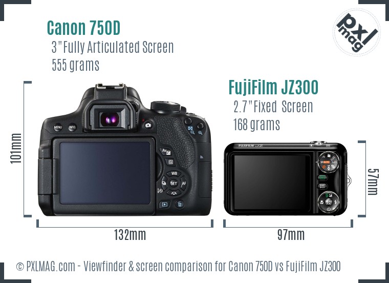Canon 750D vs FujiFilm JZ300 Screen and Viewfinder comparison