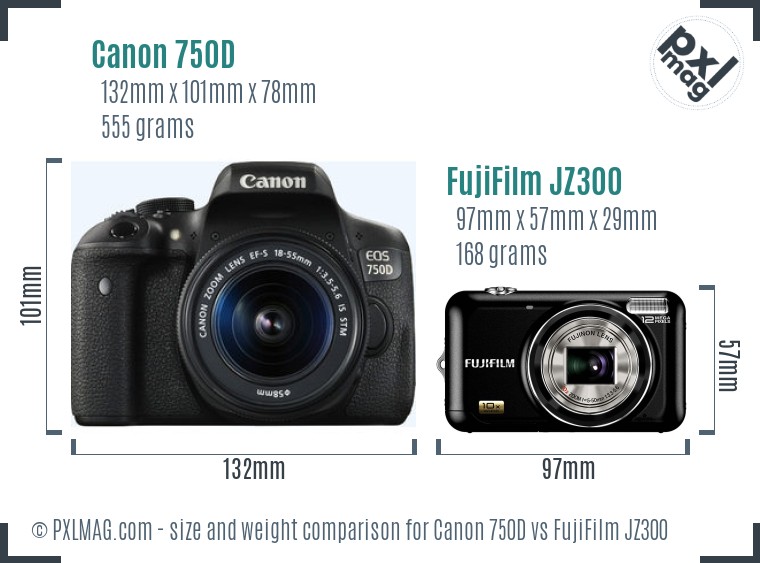 Canon 750D vs FujiFilm JZ300 size comparison