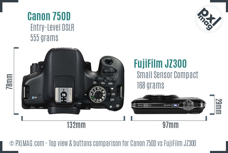 Canon 750D vs FujiFilm JZ300 top view buttons comparison