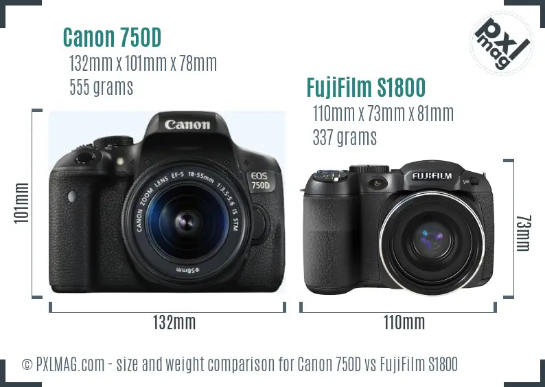 Canon 750D vs FujiFilm S1800 size comparison