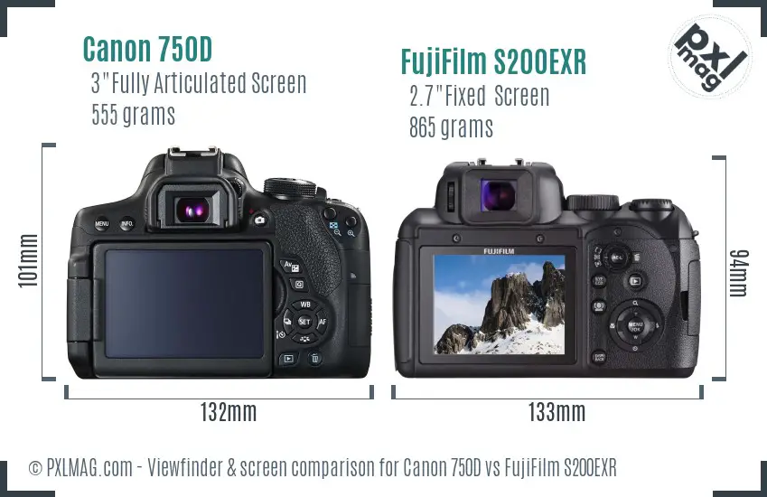 Canon 750D vs FujiFilm S200EXR Screen and Viewfinder comparison