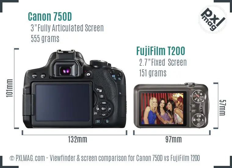 Canon 750D vs FujiFilm T200 Screen and Viewfinder comparison