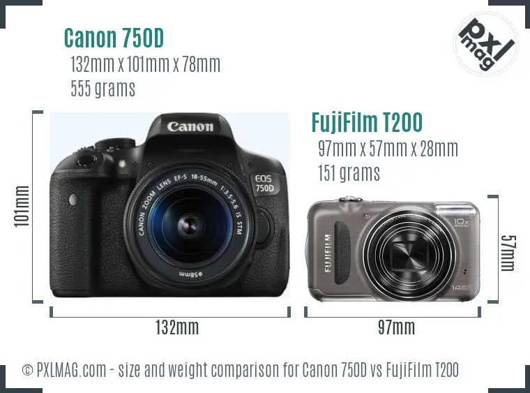Canon 750D vs FujiFilm T200 size comparison