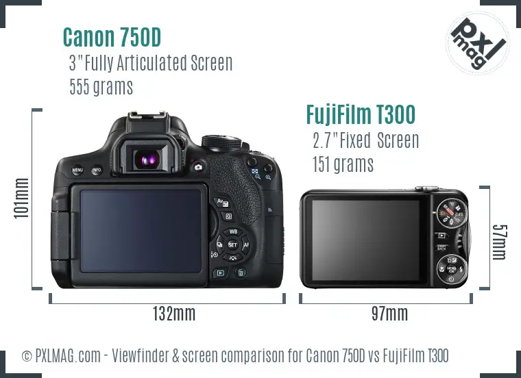 Canon 750D vs FujiFilm T300 Screen and Viewfinder comparison
