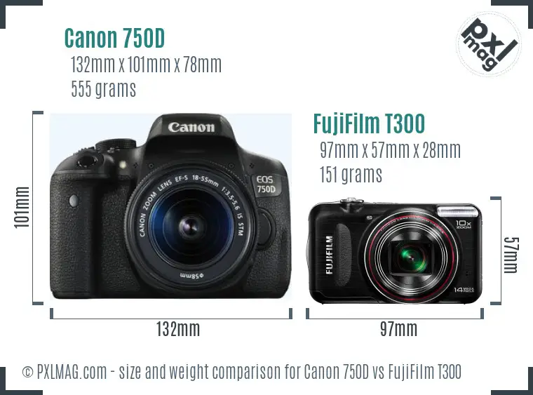 Canon 750D vs FujiFilm T300 size comparison