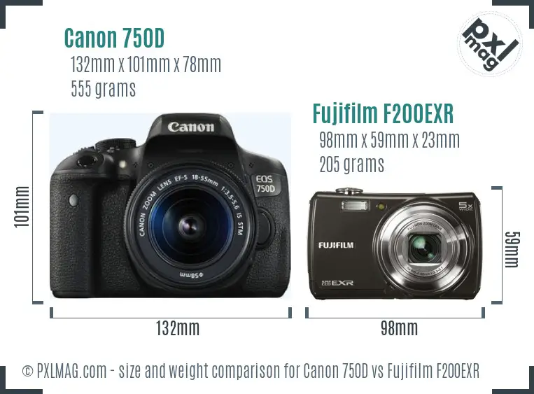 Canon 750D vs Fujifilm F200EXR size comparison