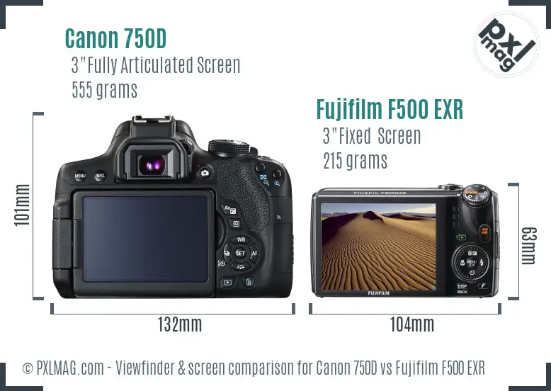 Canon 750D vs Fujifilm F500 EXR Screen and Viewfinder comparison