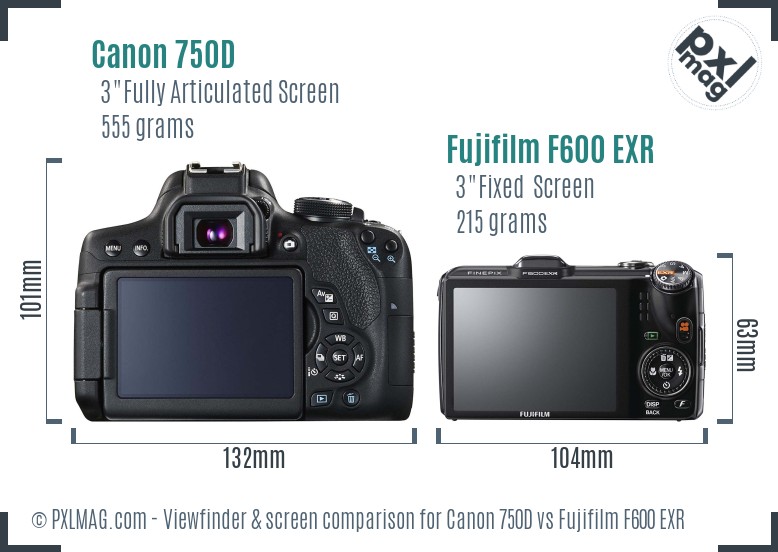 Canon 750D vs Fujifilm F600 EXR Screen and Viewfinder comparison