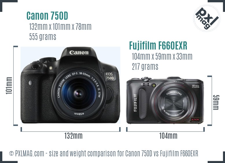 Canon 750D vs Fujifilm F660EXR size comparison Canon 750D vs Fujifilm F660EXR size comparison
