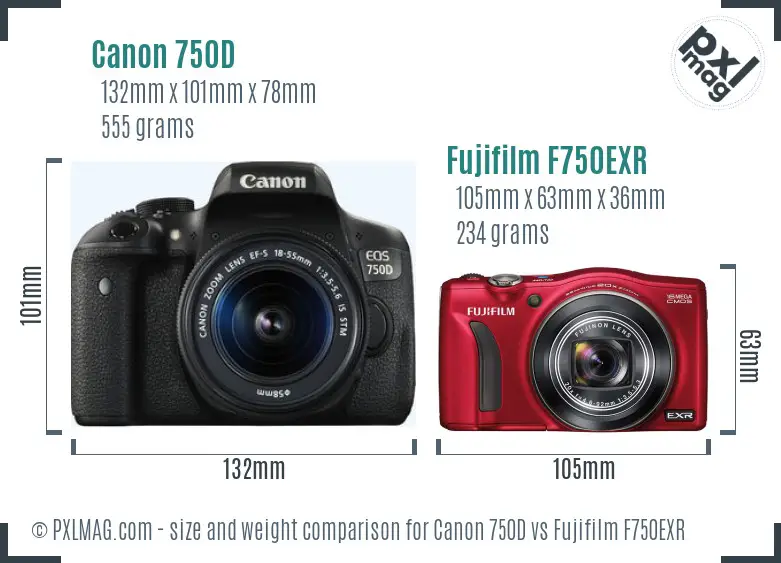 Canon 750D vs Fujifilm F750EXR size comparison