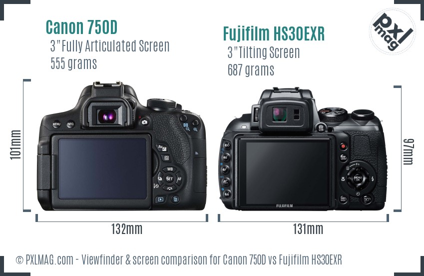 Canon 750D vs Fujifilm HS30EXR Screen and Viewfinder comparison
