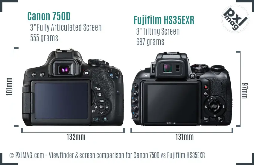 Canon 750D vs Fujifilm HS35EXR Screen and Viewfinder comparison