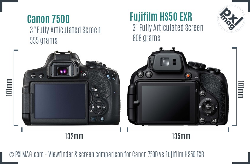 Canon 750D vs Fujifilm HS50 EXR Screen and Viewfinder comparison