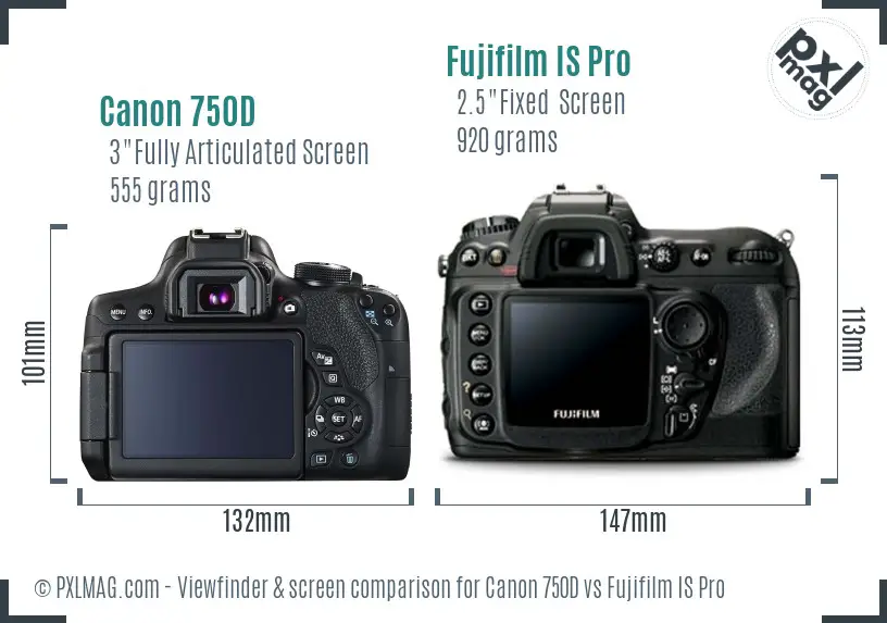 Canon 750D vs Fujifilm IS Pro Screen and Viewfinder comparison Canon 750D vs Fujifilm IS Pro Screen and Viewfinder comparison