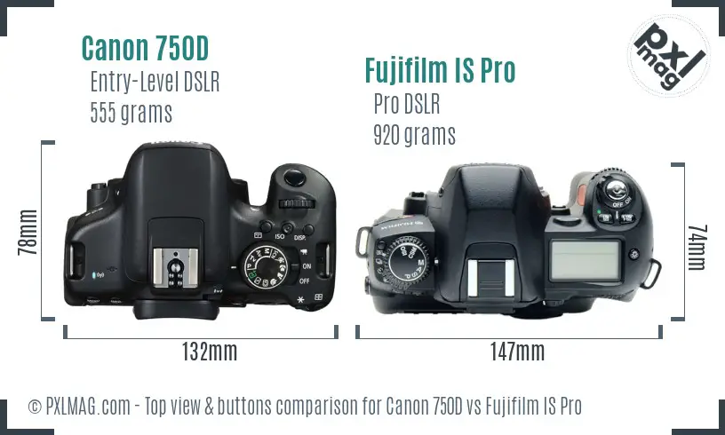 Canon 750D vs Fujifilm IS Pro top view buttons comparison Canon 750D vs Fujifilm IS Pro top view buttons comparison