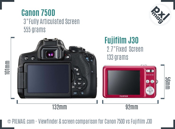 Canon 750D vs Fujifilm J30 Screen and Viewfinder comparison