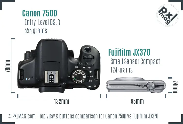 Canon 750D vs Fujifilm JX370 top view buttons comparison