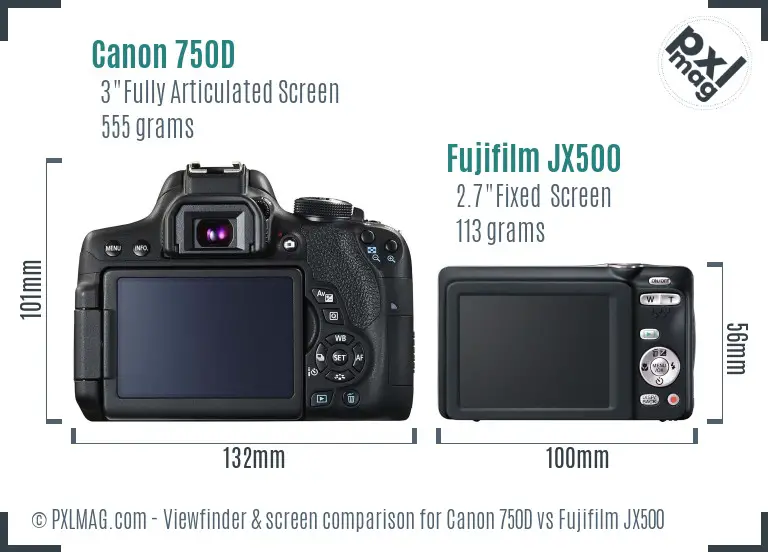Canon 750D vs Fujifilm JX500 Screen and Viewfinder comparison