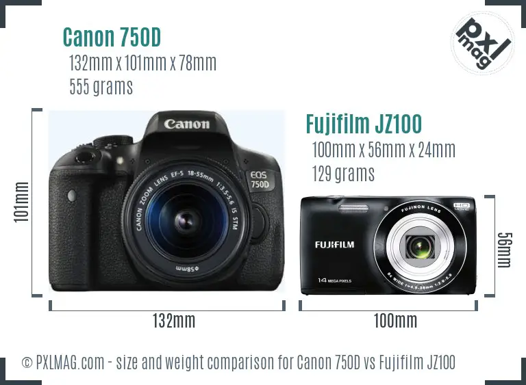 Canon 750D vs Fujifilm JZ100 size comparison Canon 750D vs Fujifilm JZ100 size comparison