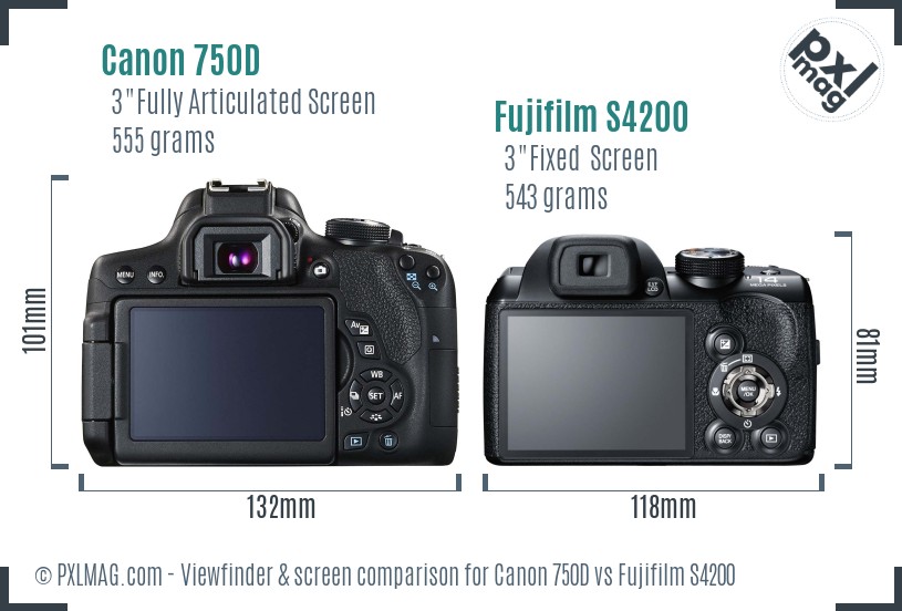 Canon 750D vs Fujifilm S4200 Screen and Viewfinder comparison