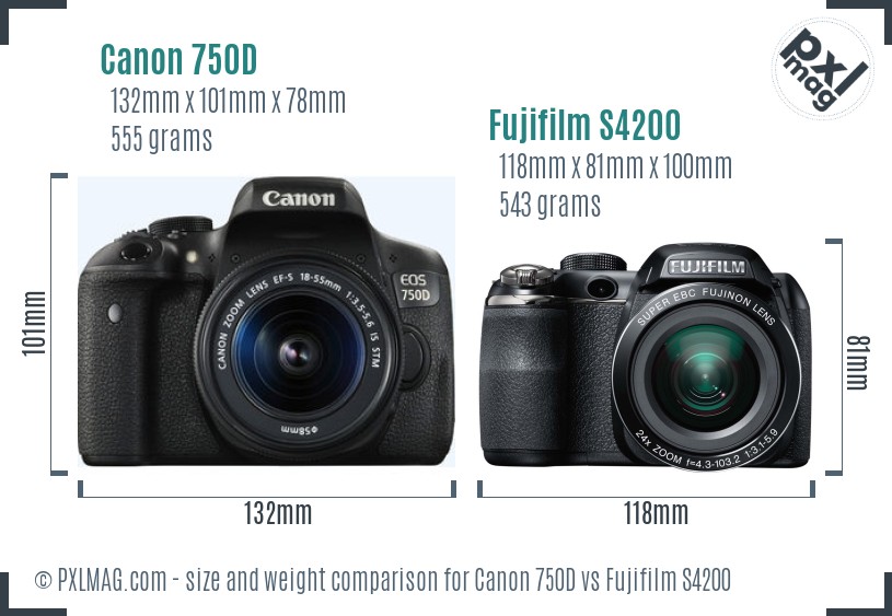Canon 750D vs Fujifilm S4200 size comparison
