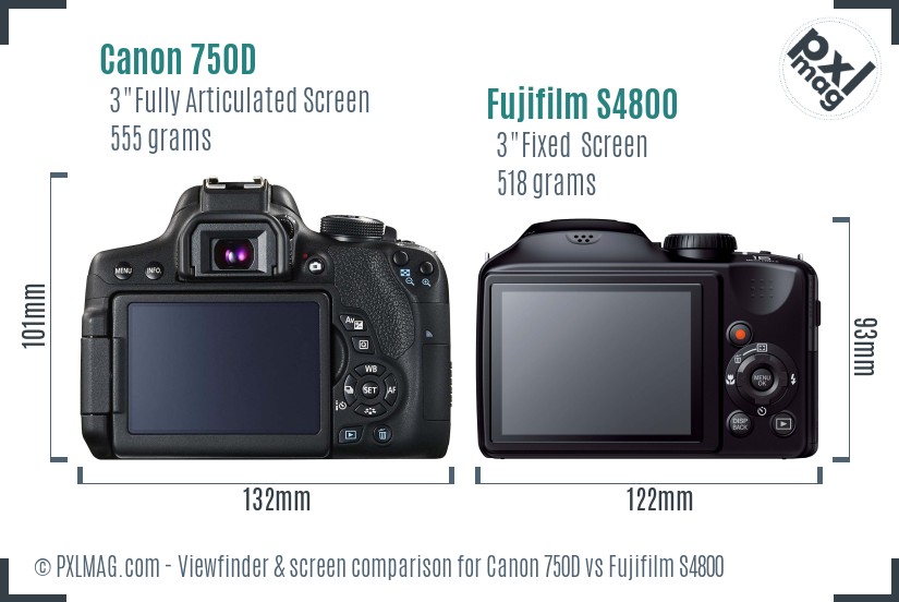Canon 750D vs Fujifilm S4800 Screen and Viewfinder comparison