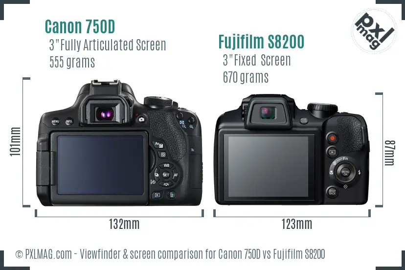 Canon 750D vs Fujifilm S8200 Screen and Viewfinder comparison Canon 750D vs Fujifilm S8200 Screen and Viewfinder comparison