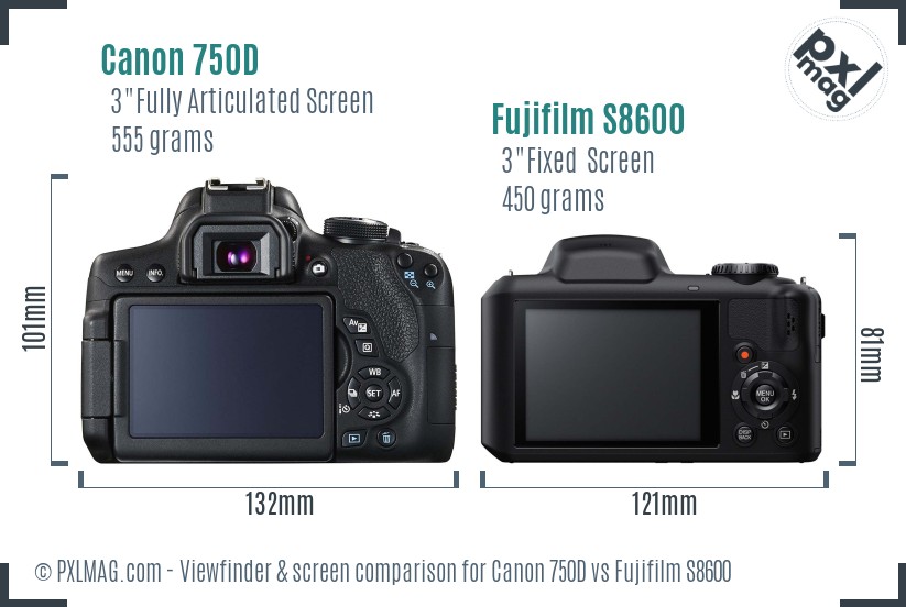 Canon 750D vs Fujifilm S8600 Screen and Viewfinder comparison