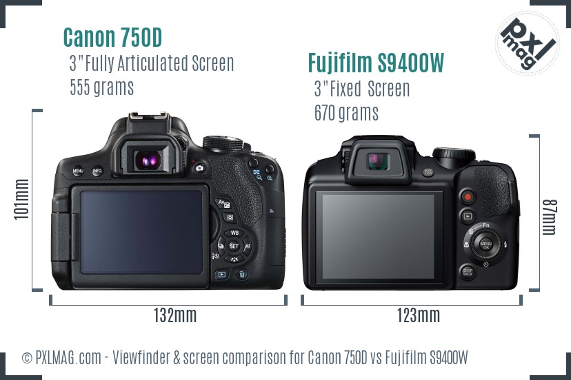 Canon 750D vs Fujifilm S9400W Screen and Viewfinder comparison