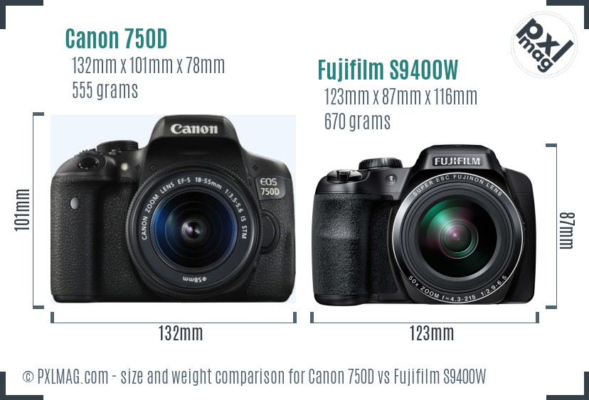 Canon 750D vs Fujifilm S9400W size comparison