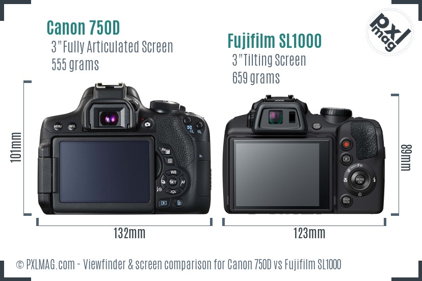 Canon 750D vs Fujifilm SL1000 Screen and Viewfinder comparison
