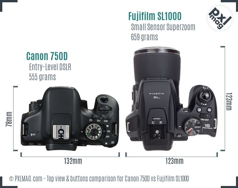 Canon 750D vs Fujifilm SL1000 top view buttons comparison